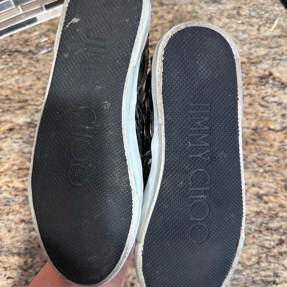 Jimmy Choo Black Textured High-Top Sneakers - Picture 4 of 8